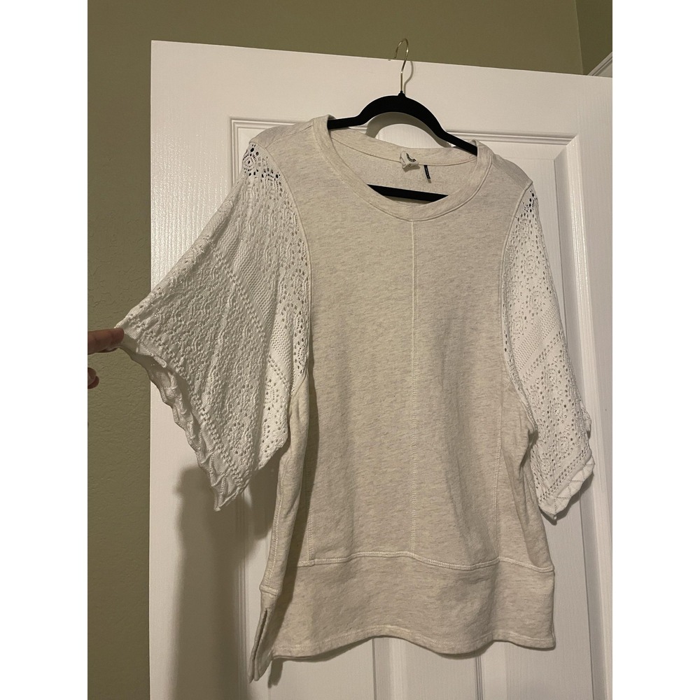 Akemi + Kin Blouse Womens S Beige Knit Crochet 3/4 Bell Sleeve Pullover Top
